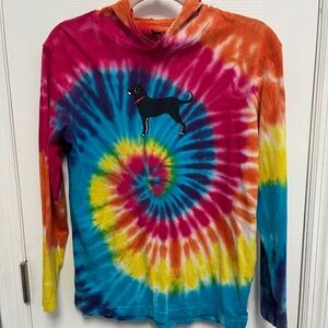 The black dog size large kids tie dye hooded long sleeve tshirt